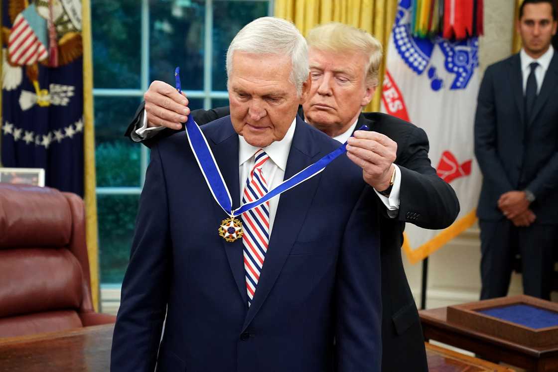 President Donald Trump with Jerry West at the White House