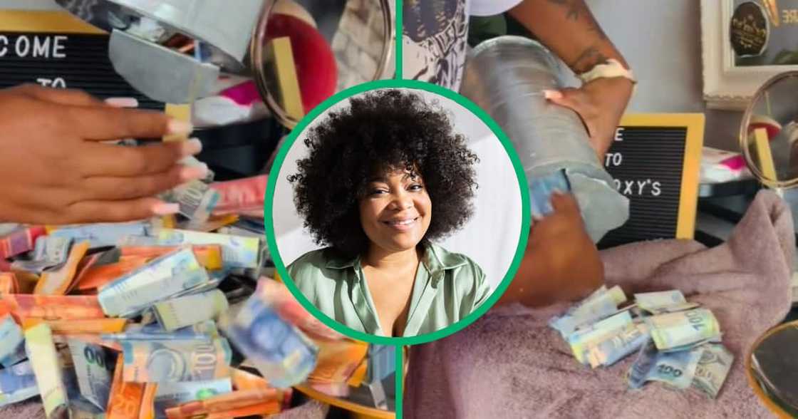 TikTok user @zaroxybeautystudio shared a video showing a woman pulling R200, R100 and R50 notes from a big tin TikTok user @zaroxybeautystudio shared a video showing a woman pulling R200, R100 and R50 notes from a big tin