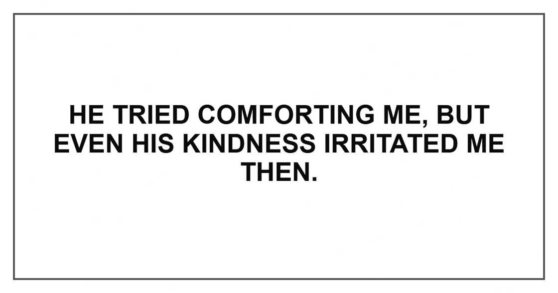 He tried comforting me, but even his kindness irritated me then. He tried comforting me, but even his kindness irritated me then.