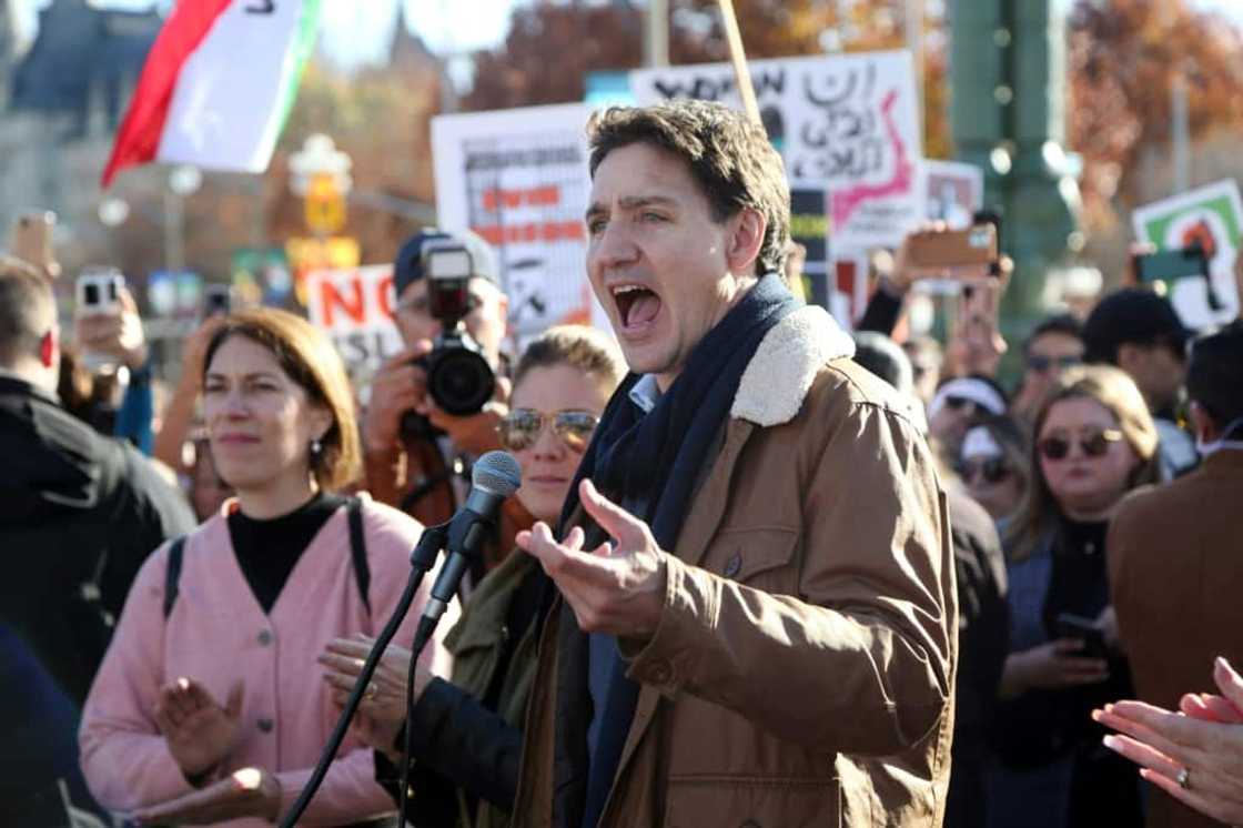 Canada's Prime Minister Justin Trudeau in Ottowa speaks in support protests in Iran on October 29 Canada's Prime Minister Justin Trudeau in Ottowa speaks in support protests in Iran on October 29