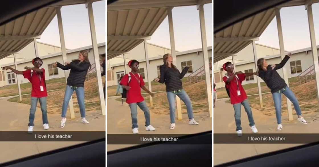 Teacher and student doing a Soulja Boy dance