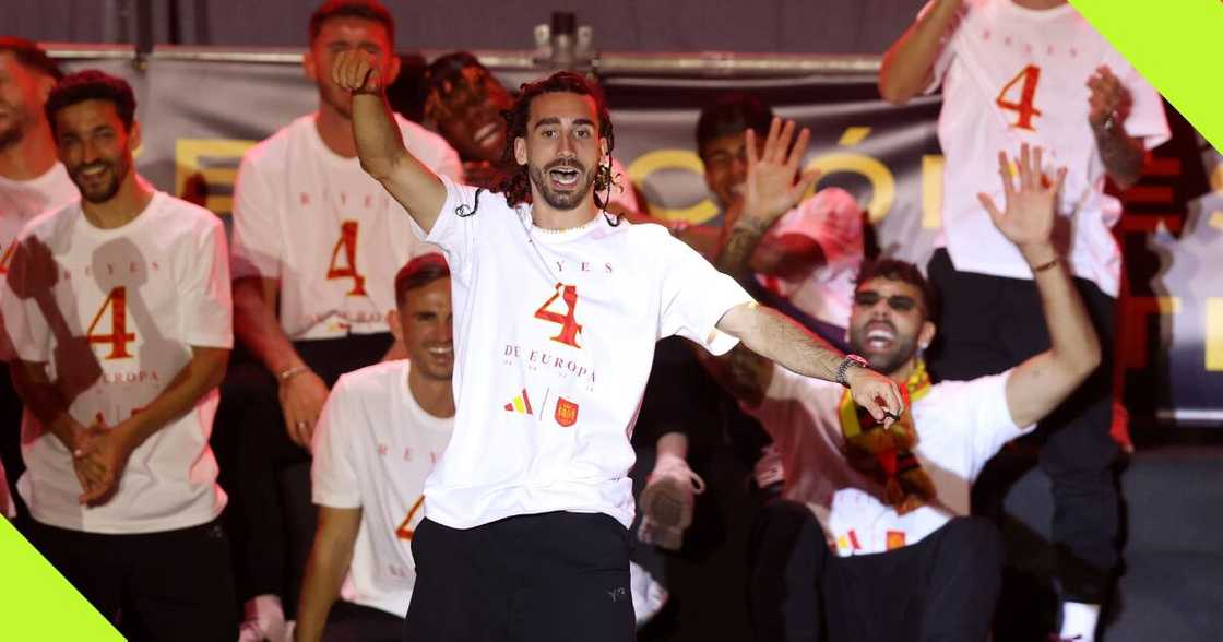 Marc Cucurella celebrates UEFA Euro triumph.