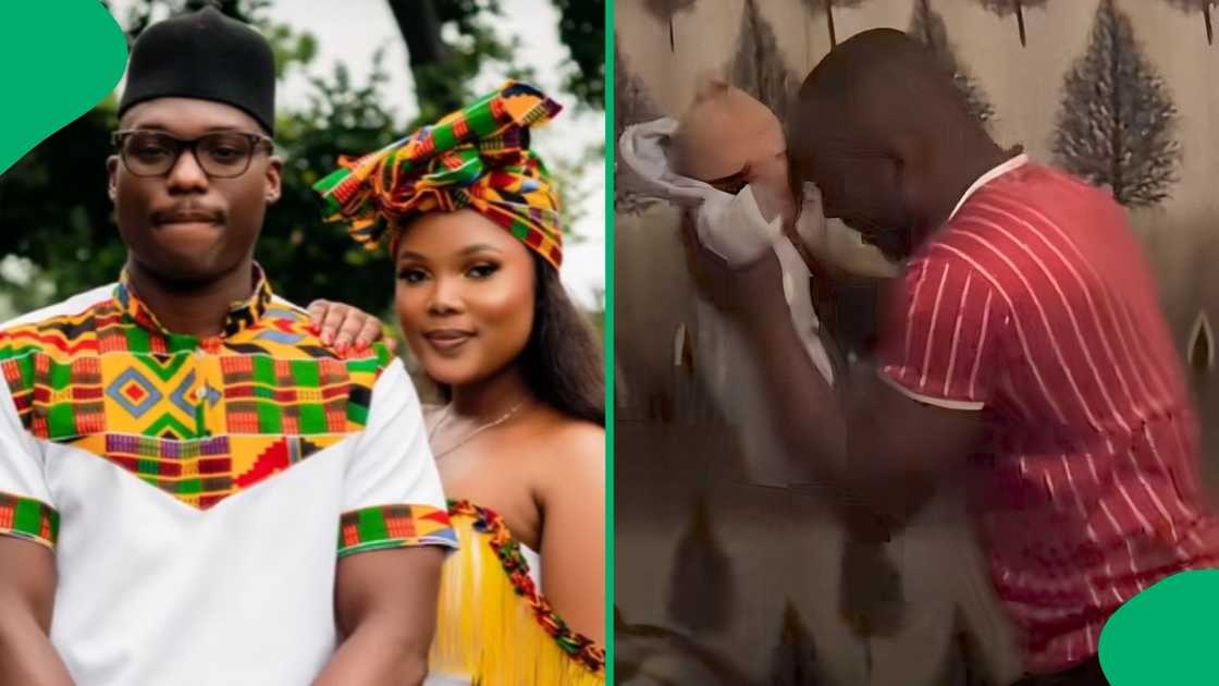 A wife melted hearts after sharing a video of her husband entertaining their baby