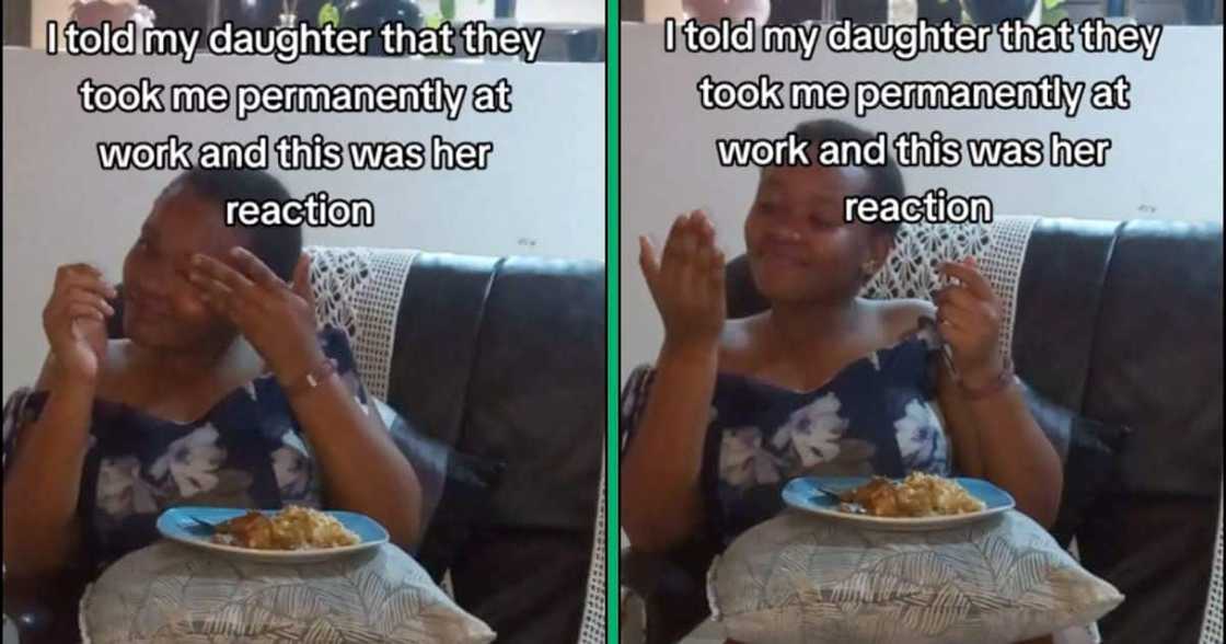 A woman announced to her daughter that she was hired permanently A woman announced to her daughter that she was hired permanently