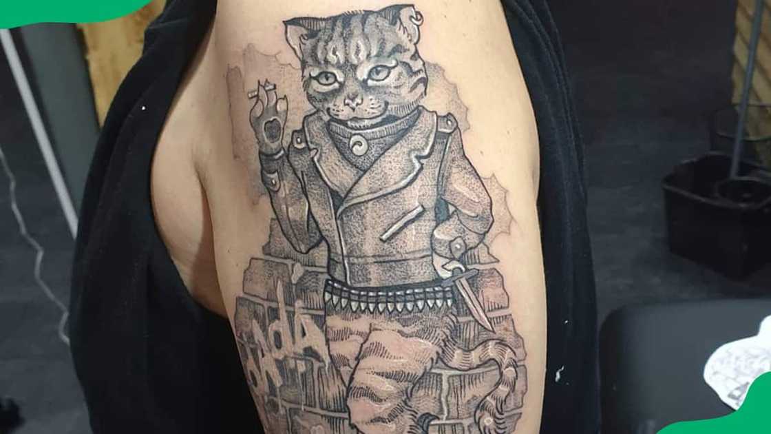 Cat in a jacket tattoo Cat in a jacket tattoo