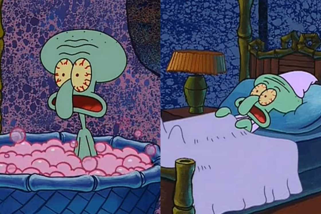 Squidward Tentacles in bed and a bath tub Squidward Tentacles in bed and a bath tub