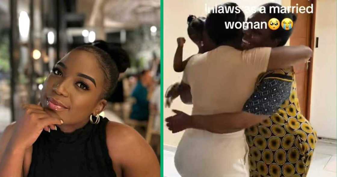 Woman hugs in-law Woman hugs in-law