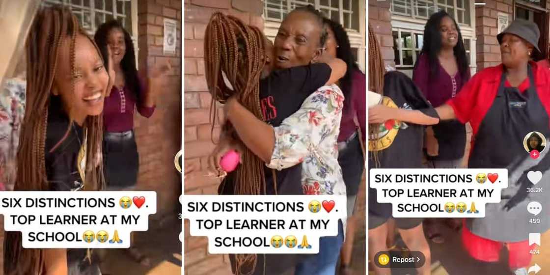 Teachers congratulating a student Teachers congratulating a student