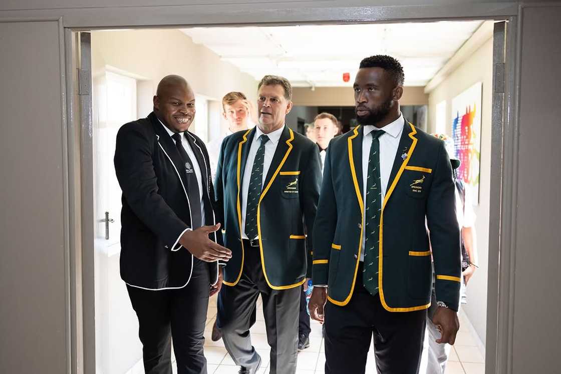Siya Kolisi and Rassie Erasmus at the North-West University. Siya Kolisi and Rassie Erasmus at the North-West University.