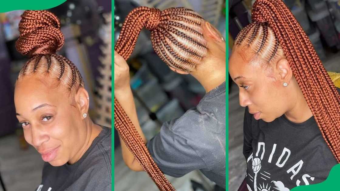 Stitched braids to the back Stitched braids to the back