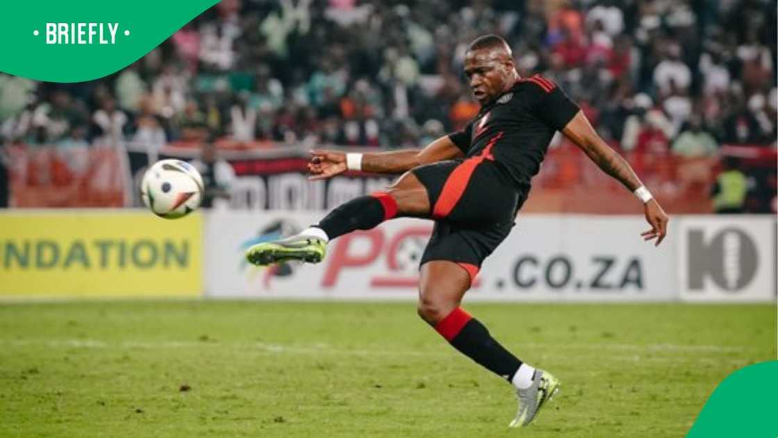 Tshegofatso Mabasa scores Orlando Pirates' second goal during their match against Golden Arrows. Tshegofatso Mabasa scores Orlando Pirates' second goal during their match against Golden Arrows.