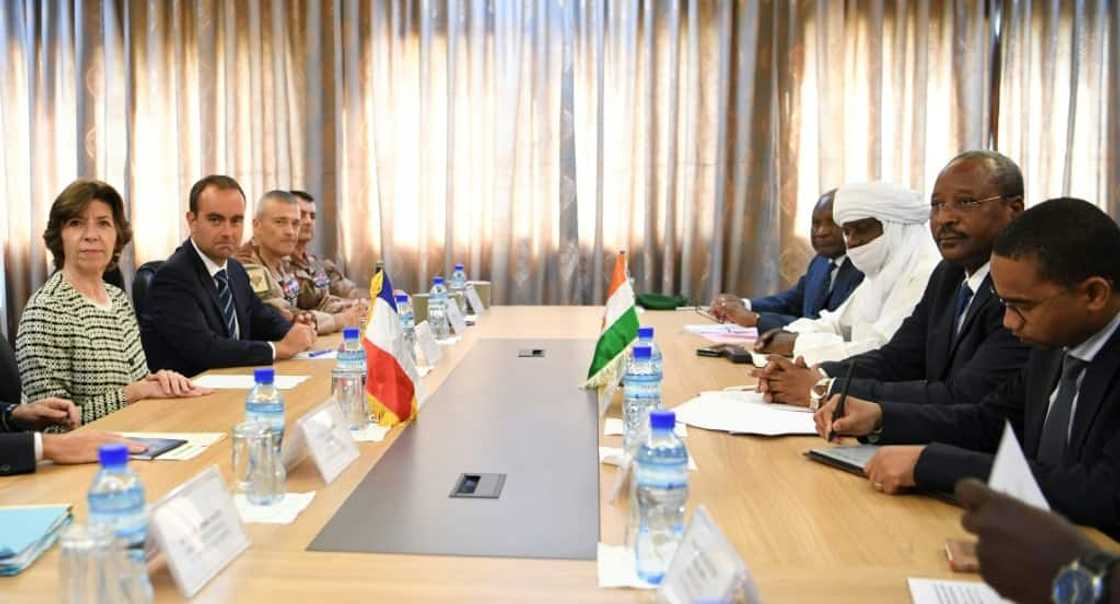 French Foreign Minister Catherine Colonna and Defence Minister Sebastien Lecornu held talks with Niger's Foreign Minister Hassoumi Massaoudou and Defence Minister Alkassoum Indatou French Foreign Minister Catherine Colonna and Defence Minister Sebastien Lecornu held talks with Niger's Foreign Minister Hassoumi Massaoudou and Defence Minister Alkassoum Indatou