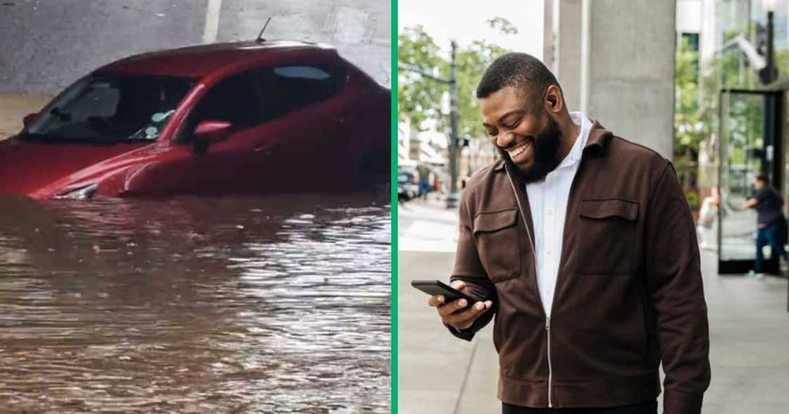 A TikTok video showed a vehicle floating under a flooded Pretoria bridge. A TikTok video showed a vehicle floating under a flooded Pretoria bridge.