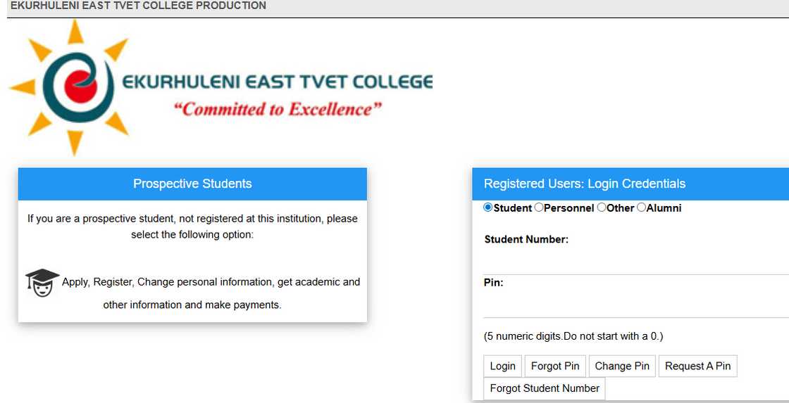 Ekurhuleni East College student application portal