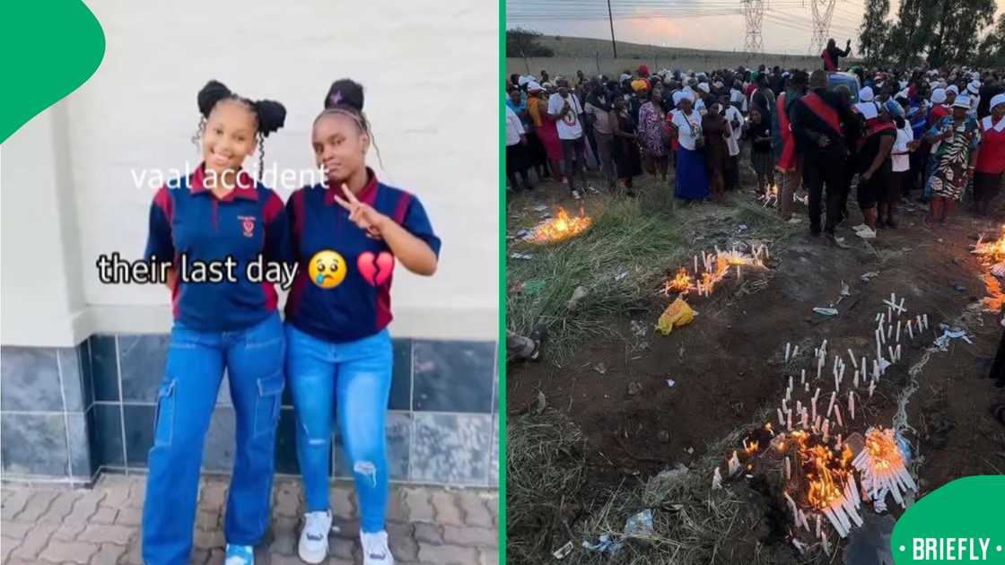 The picture on the right showcased community members mourning the passing of the 14 learners The picture on the right showcased community members mourning the passing of the 14 learners