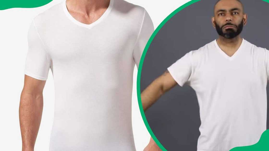 A man wearing an undershirt A man wearing an undershirt