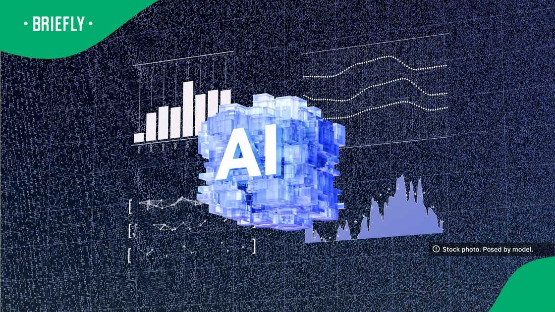 A futuristic conceptual image showcasing a radiant AI symbol floating prominently before an array of colorful financial charts intertwined with flowing binary code patterns