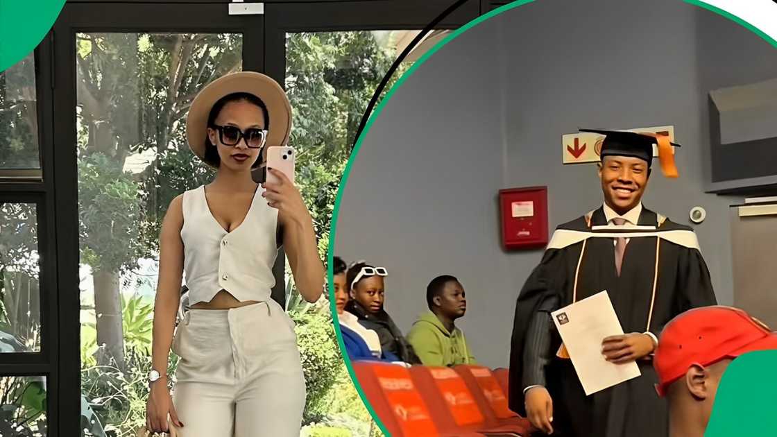 A TikTok video shows a lady proudly cheering her man on during his graduation. A TikTok video shows a lady proudly cheering her man on during his graduation.