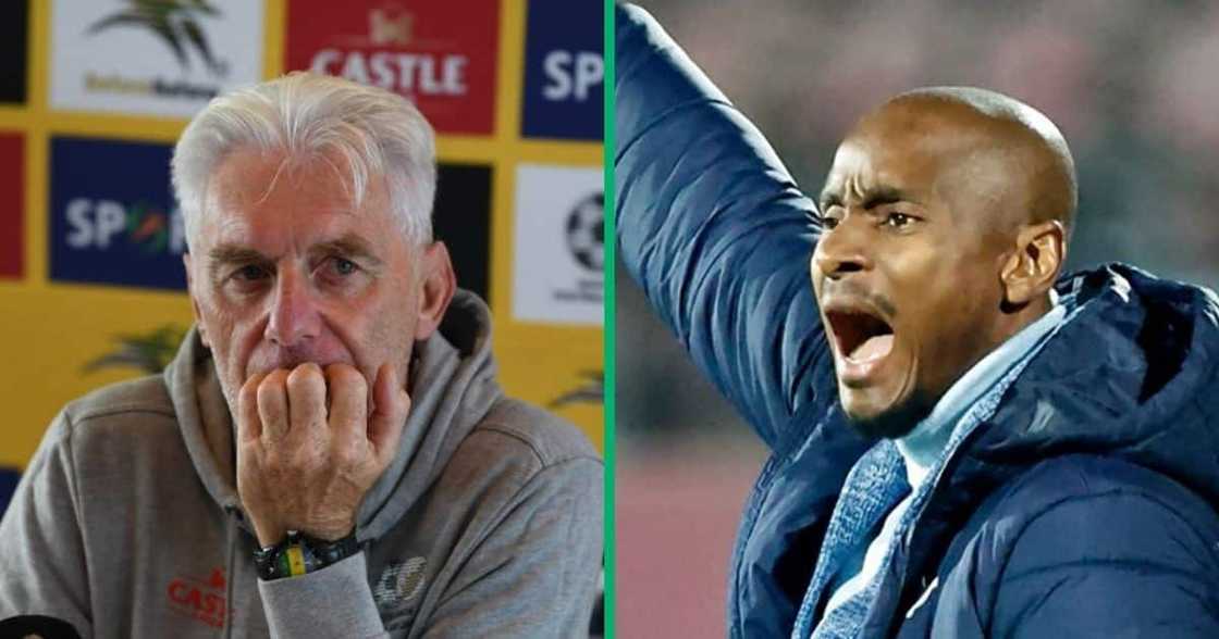 Bafana Bafana coach Hugo Broos and Mamelodi Sundowns coach Rulani Mokwena