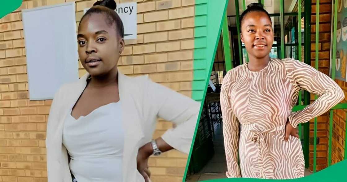 A TikTok video shows an educator unveiling how she stands on a chair in order to teach. A TikTok video shows an educator unveiling how she stands on a chair in order to teach.