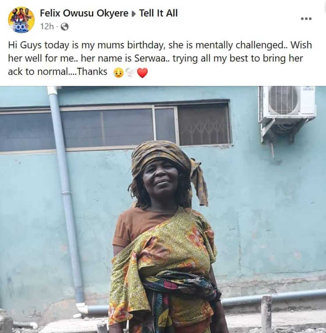 Ghanaian man celebrates mentally challenged mom.