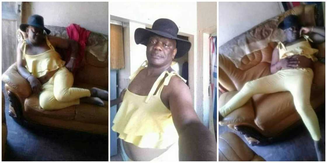 Proud man poses in his wife's matching clothes, says he derives joy in doing it, photos get many talking Proud man poses in his wife's matching clothes, says he derives joy in doing it, photos get many talking