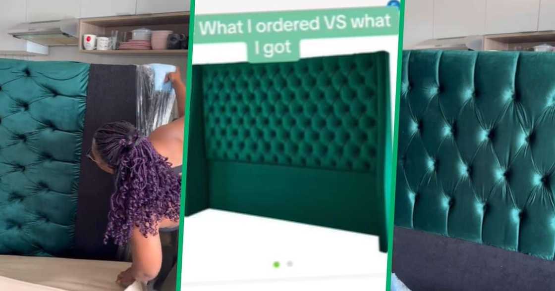 TikTok video of Takealot headboard unboxing by woman TikTok video of Takealot headboard unboxing by woman