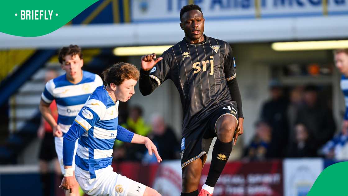 Dunfermline’s Victor Wanyama challenges Greenock Morton’s Nathan Shaw in a tense moment of the match Dunfermline’s Victor Wanyama challenges Greenock Morton’s Nathan Shaw in a tense moment of the match