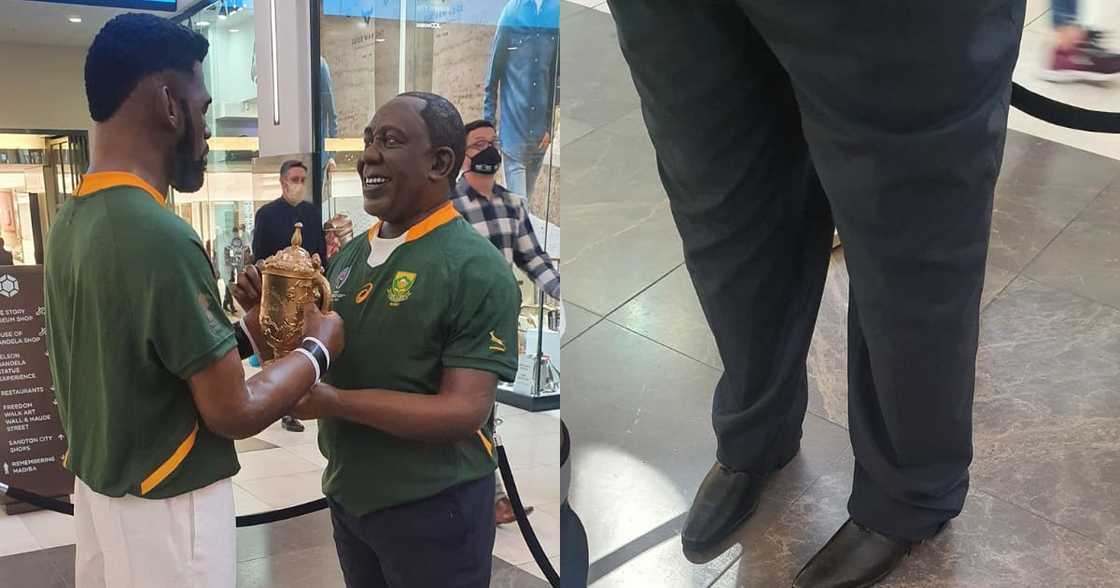 "Who Is This": Mzansi Reacts to Cyril Ramaphosa and Siya Kolisi Statue "Who Is This": Mzansi Reacts to Cyril Ramaphosa and Siya Kolisi Statue