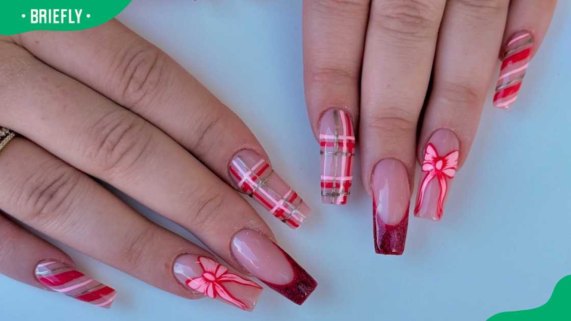 Pink present nail design Pink present nail design