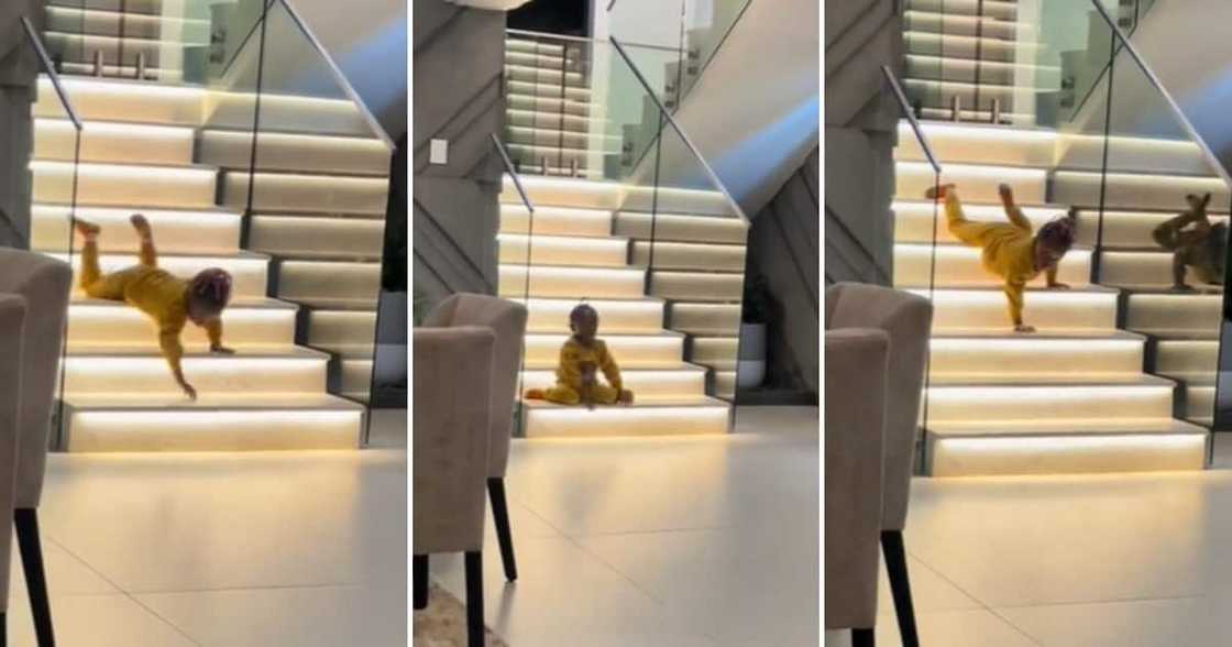 TikTok user @palesasehoana shared a video of her child climbing down the stairs, as you see in a horror movie