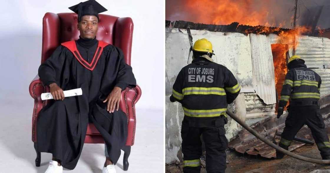 South Africans are feeling inspired by a man who has just qualified as a firefighter. Image: @VarsityWorld/@CityofJoburgEMS/Facebook/Twitter South Africans are feeling inspired by a man who has just qualified as a firefighter. Image: @VarsityWorld/@CityofJoburgEMS/Facebook/Twitter