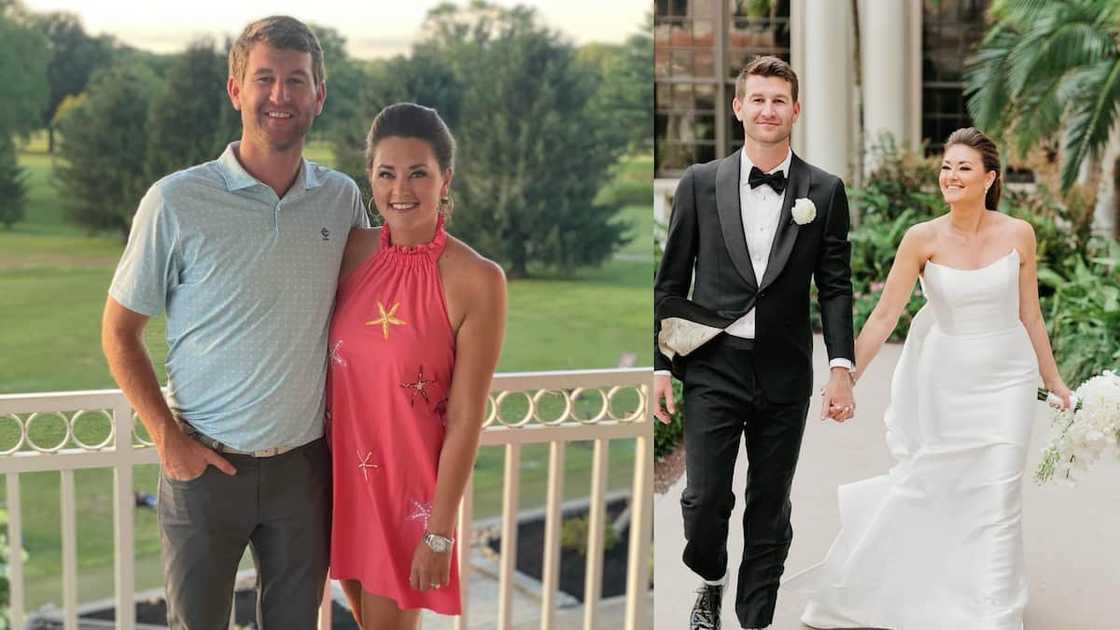 Mattie with her husband Connor Smith on their wedding day in May 2023 (left).