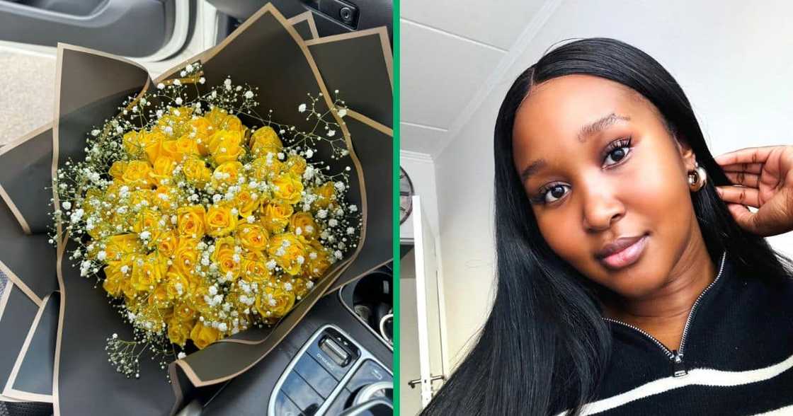 A woman and flowers. A woman and flowers.