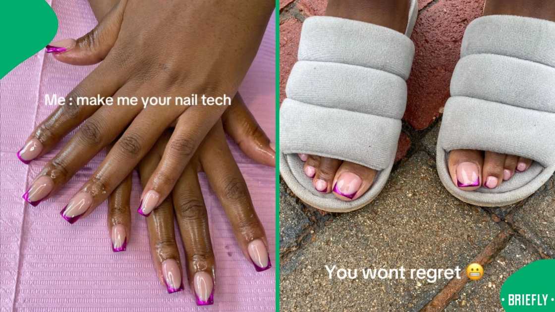 A woman showed her work as a nail tech. A woman showed her work as a nail tech.