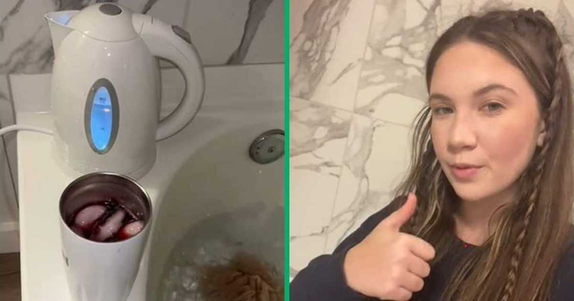 Woman in TikTok video show kettle hack Woman in TikTok video show kettle hack