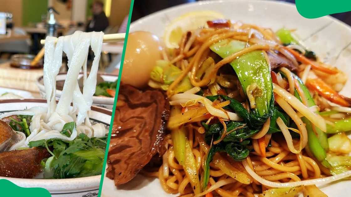 Noodle Soup with Roasted Duck (L). Stir-fried Noodles (R). Photo: @kungfukitchen_official (modified by author)