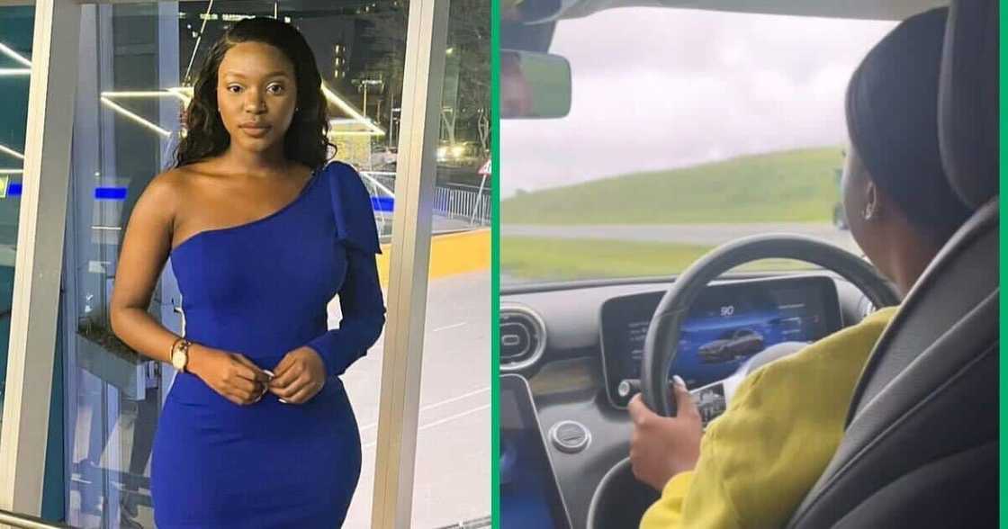 A young woman's father teaches her drive in a TikTok video. A young woman's father teaches her drive in a TikTok video.