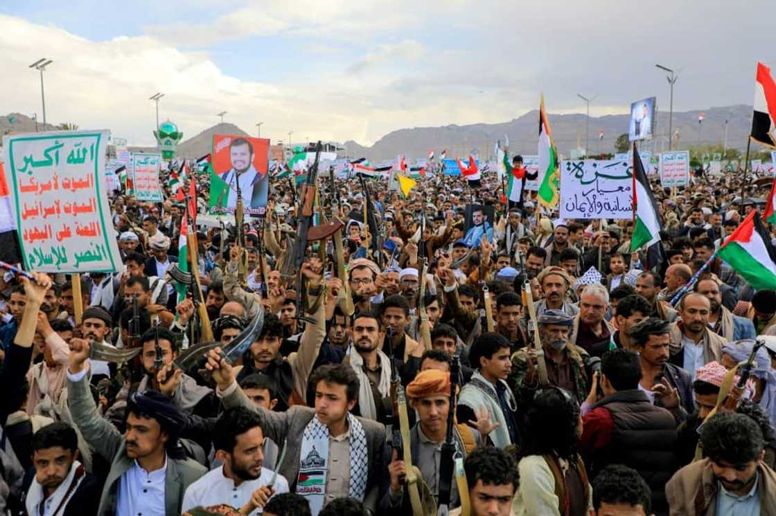 A pro-Palestinian rally in Sanaa, Yemen's rebel-held capital, in early March 2023 A pro-Palestinian rally in Sanaa, Yemen's rebel-held capital, in early March 2023
