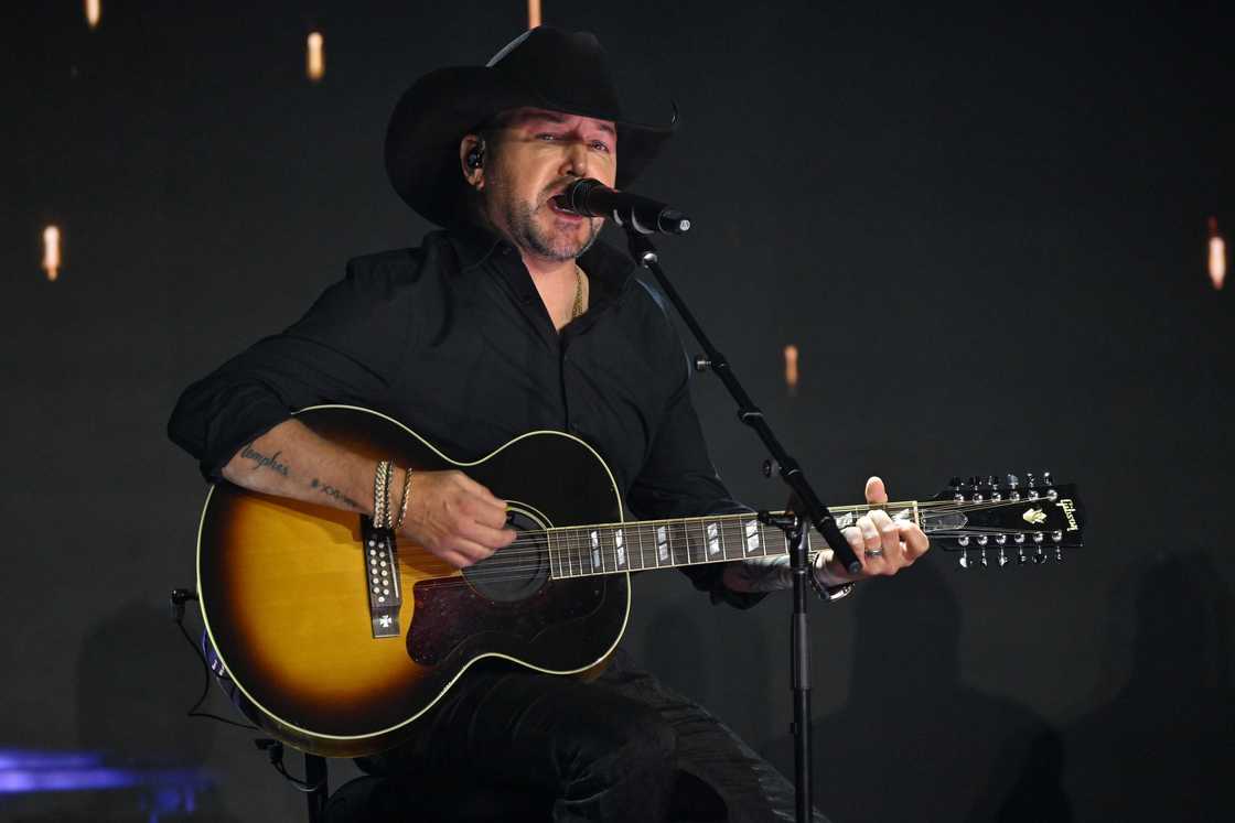 Jason Aldean performs onstage during the Fox Nation Patriot Awards at Tilles Centre for the Performing Arts in Greenvale, New York Jason Aldean performs onstage during the Fox Nation Patriot Awards at Tilles Centre for the Performing Arts in Greenvale, New York
