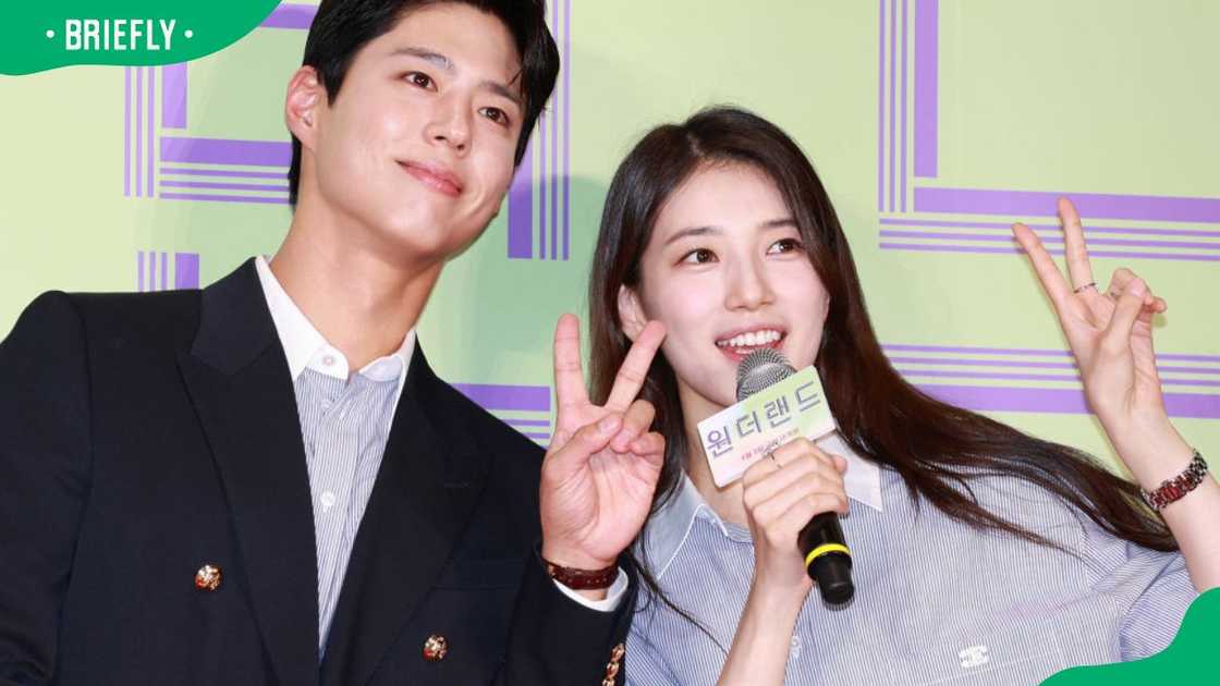 Park Bo-gum and Suzy during the 2024 premiere of Wonderland at Megabox COEX Mall in Seoul, South Korea