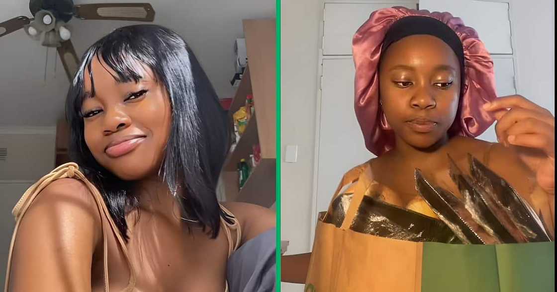 A TikTok video shows a woman unveiling her R181 grocery haul from Food Lovers. A TikTok video shows a woman unveiling her R181 grocery haul from Food Lovers.