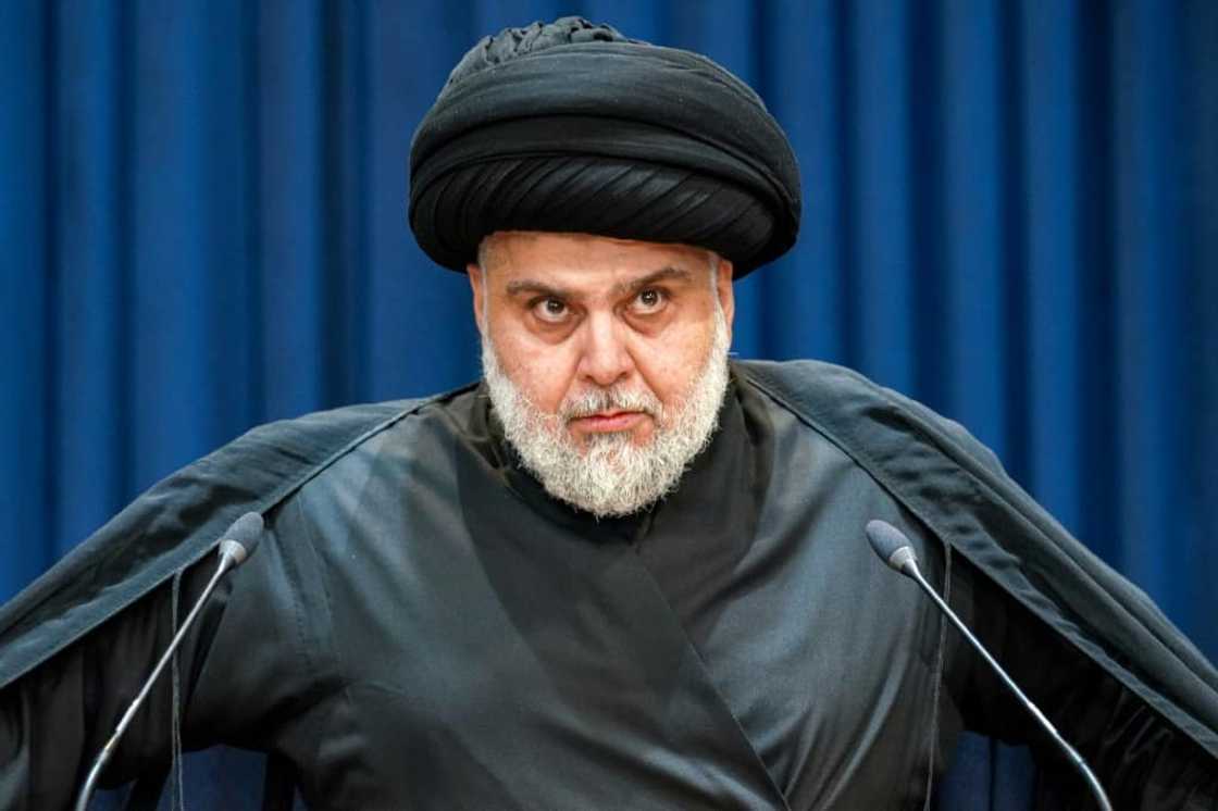 Sadr gives a speech in Iraq's central holy shrine city of Najaf