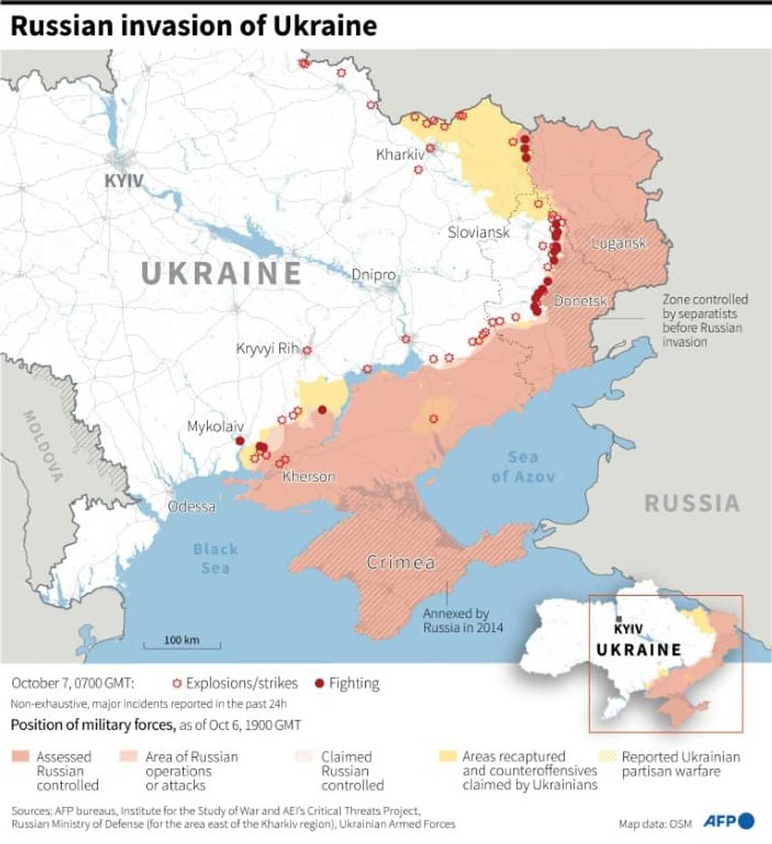 Map showing the situation in Ukraine on October 7 Map showing the situation in Ukraine on October 7