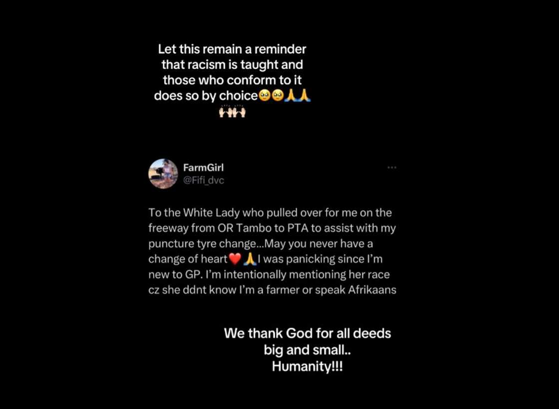 A farmer thanked a woman for helping her on the freeway. A farmer thanked a woman for helping her on the freeway.