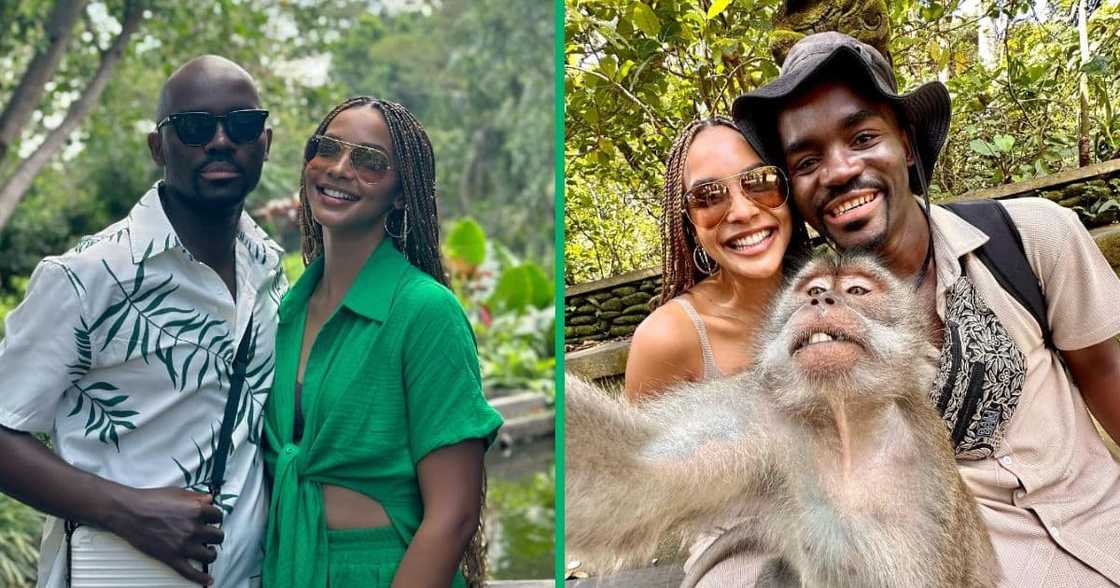 Liesl Laurie and Musa Mthombeni at the beachy islands of Bali. Liesl Laurie and Musa Mthombeni at the beachy islands of Bali.