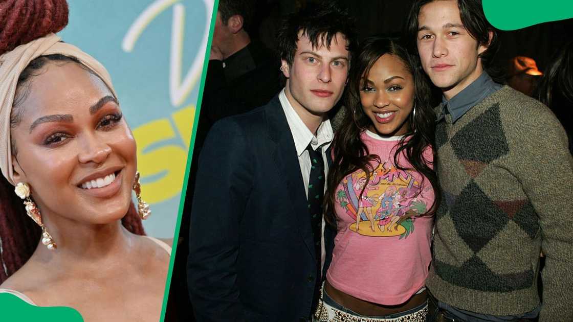 Meagan Good at Regal LA Live in 2022 (L). Noah Segan, Meagan Good and Joseph Gordon-Levitt (L-R) at the Monkey Bar in 2005