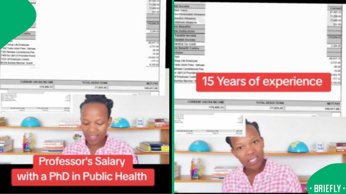 In a viral Facebook video, a professor's payslip was shared, displaying a net pay of over R100,000 In a viral Facebook video, a professor's payslip was shared, displaying a net pay of over R100,000