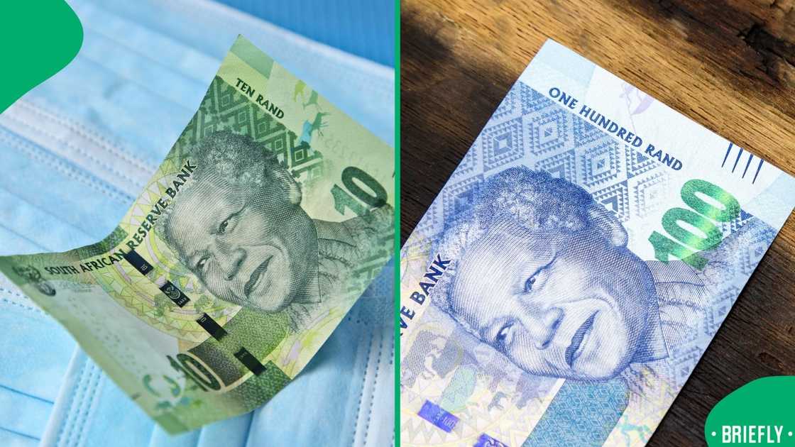 The visual on the right a R100 bank note