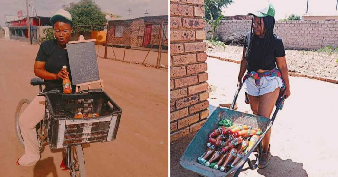 The lady started delivering sauce with a wheelbarrow and now uses a bicycle